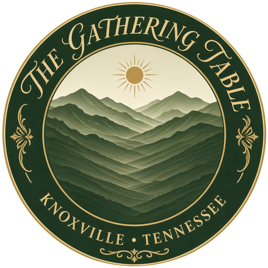 The Gathering Table seal: sun rising over the Smoky Mountains